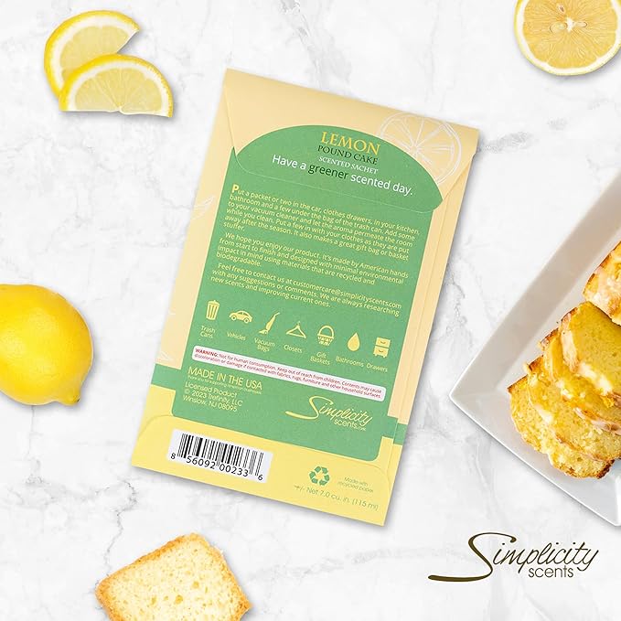 Lemon Poundcake Scented Sachets Pack of 6, Everyday - Long-Lasting Scented Bags, Home Fragrance, Air Freshener & Deodorizer for Closet, Room, Drawer, or Cars, Made in USA