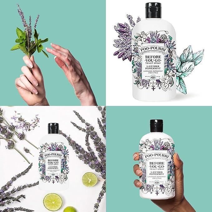 Poo-Pourri Before-You-Go Toilet Spray Refill, Lavender Peppermint, 16 Fl Oz, Up to 800 Uses, Bathroom Odor Deodorizer with Essential Oils for Home or Work, Lavender, Peppermint and Citrus Scent