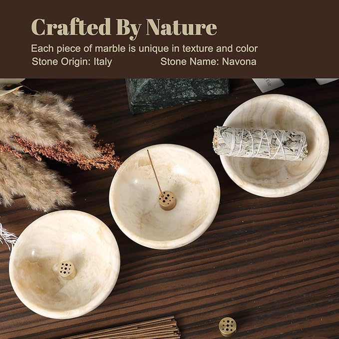 Koville Natural Marble Incense Holder, Incense Holder for Sticks with 9 Holes, Handmade Incense Burner Ash Catcher for Meditation Yoga SPA, Balsam Fir/Palo Santo/Sage/Cone (Z)