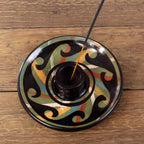 NOVICA Artisan Handmade Ceramic Incense Holder Wavy Patterned Round Green Peru 'Ancestral Waves'