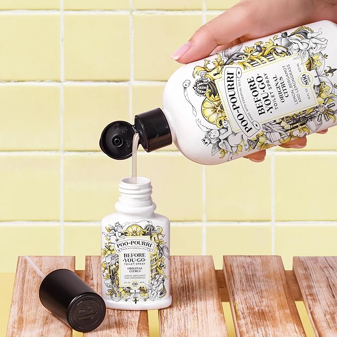 Poo-Pourri Before-You-Go Toilet Spray, Original Citrus, 4 Fl Oz, Up to 200 Uses, Bathroom Odor Deodorizer, Plant-Based with Essential Oils, for Home or Work, Lemon, Bergamot and Lemongrass Scent