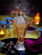 AM Bakhoor Charcoal Incense Burner – Luxury Gold Frankincense Resin Burner for Oud, Bakhoor, Incense Sticks & Cones – Decorative Metal Holder with Removable Lid & Safe Flame Control (Gold)