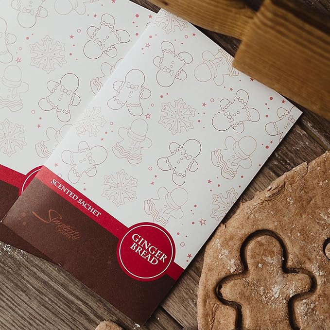 Simplicity Scents Gingerbread Scented Sachets Pack of 3, Fall & Winter - Long-Lasting Scented Bags, Home Fragrance, Air Freshener & Deodorizer for Closet, Room, Drawer, or Cars, Made in USA