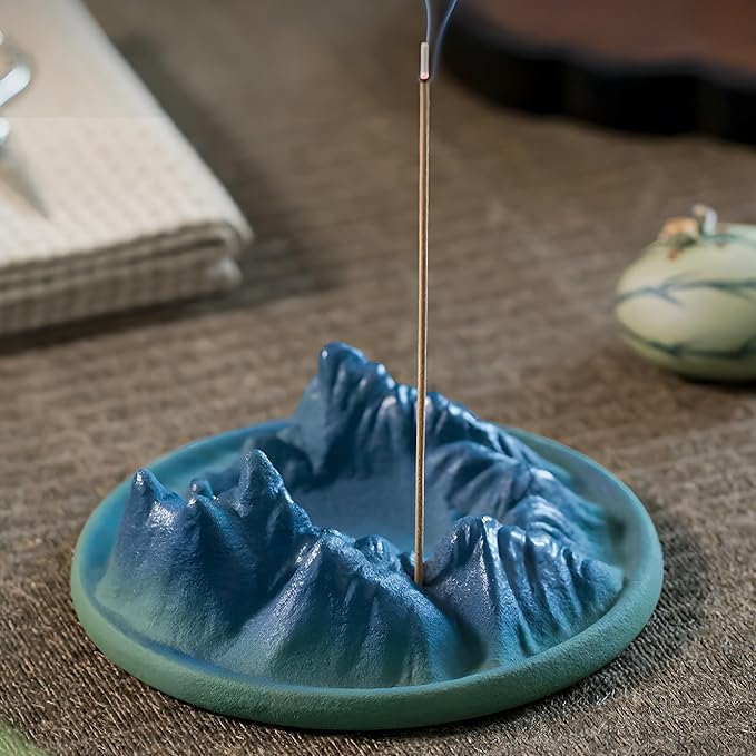 Backflow Incense Burner, Green Mountain Incense Holder for Cone Incense Stick,Ash Catcher,Aromatherapy Bathroom and Home Decoration