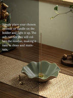 Incense Holder with 3 Incense Sockets 6 Inch Incense Burner 4 in 1 Insence-Stick Holder Lotus-Shaped Bowl Incense Holder for Sticks Modern Incense Cone Burner for Yoga, Green