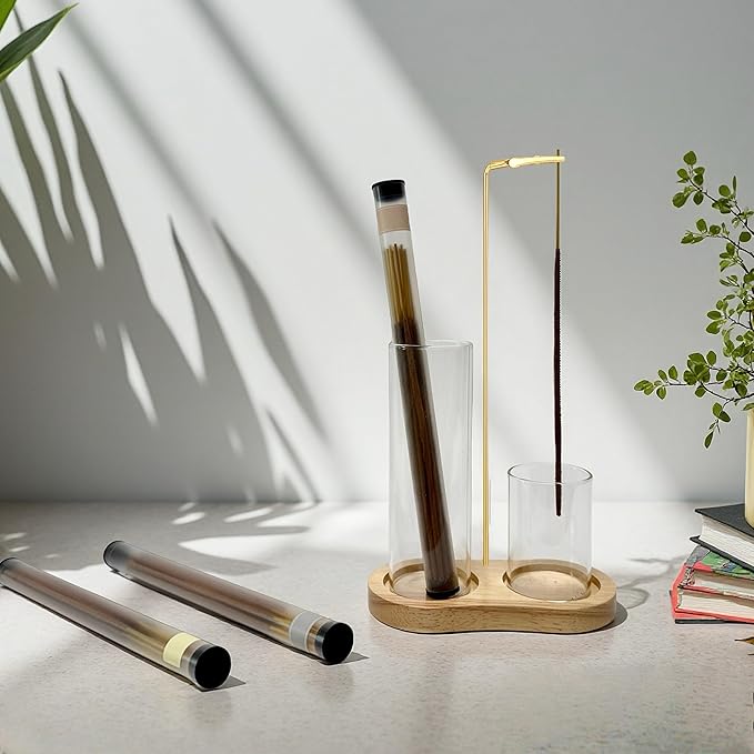 Glass Incense Holder, 2 in1 Incense Sticks Burner Holder with Storage,Hang Upside Down Incense Holder for Sticks with Glass Ash Catcher for Meditation Yoga Spa Room Decor