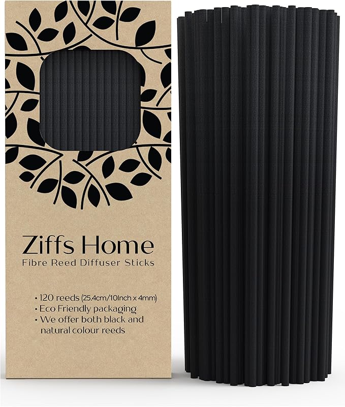 Ziffs Home® 120pcs Black Fibre Reed Diffuser Sticks - 25.4cm/10 Inches in x 4mm/0.16in - Thick Reeds Sticks - Fibre Reeds for Diffusers