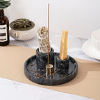 4 in 1 Marble Incense Holder, Natural Marble Incense Burner for Meditation, 9 Incense Holes Suitable for Most Incense Types (Black)