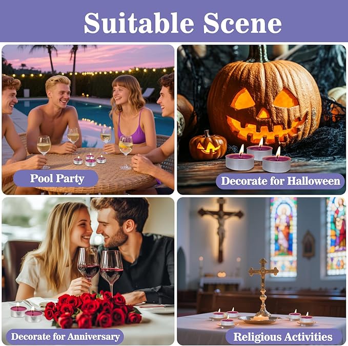 Tea Lights Candle Set - 25 Pcs Mini Tealight Candles Unscented Votive Soy Candle for Home, Pool, Emergencies, Halloween - Medium Slate Blue