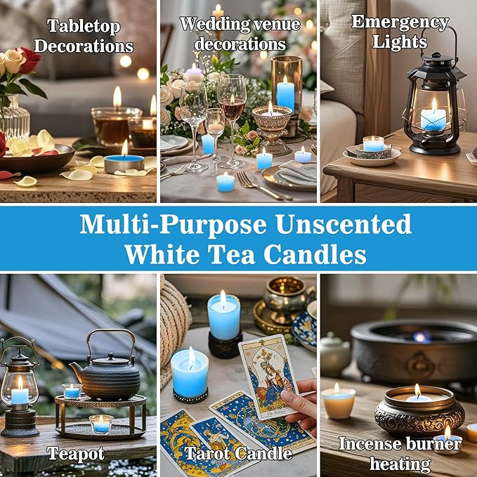 Blue Tea Lights Candles Set - MAQIHAN 25pcs Tealight Candles Votive Soy Candle with Cotton Wick for Home Decoration, Wedding, Emergencies, Shabbat