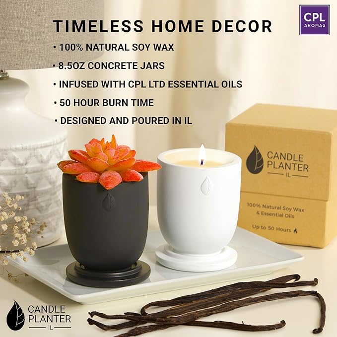 Matani Concrete Cement Candle Planter - Aromatherapy Soy, Dual Purpose Jar Gift (Black Sandalwood)