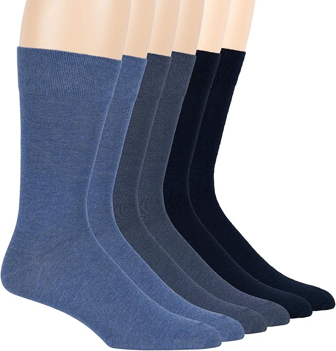 7BigStars Mens Dress Socks – 6 Pairs Crew, Soft Stay Up, Cotton Comfort for Business, Office, Big and Tall, Breathable