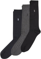 Polo Ralph Lauren Men's Cotton Ribbed Dress Crew Socks -3 Pair Pack-Soft and Lightweight Cotton Comfort