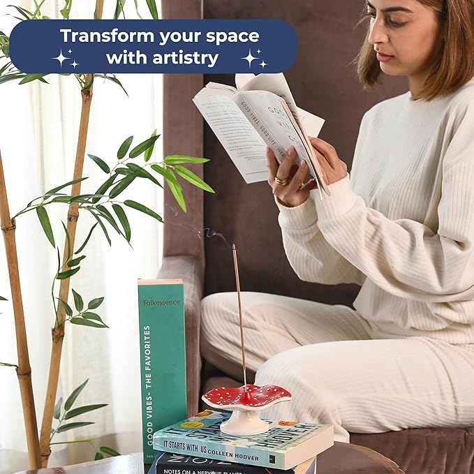 Folkulture Mushroom Incense Holder for Sticks and Table Decor, Aluminium Ash Catcher for Gifting