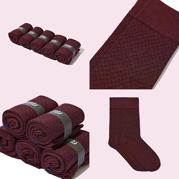 VRD Men’s Dress Socks, Bamboo 5-Pack Mens Socks, Mid Calf Length, Crew Socks Gift for Men Shoe Size 8-13