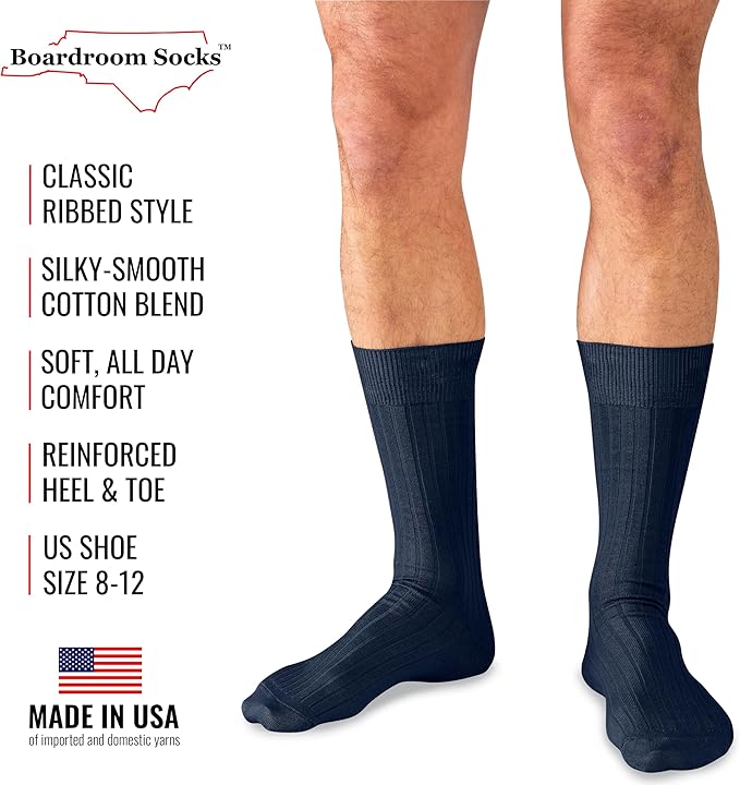 Cotton Dress Socks for Men – Comfortable Men’s Executive Socks – Classic Mid-Calf Dress Socks by Boardroom Socks