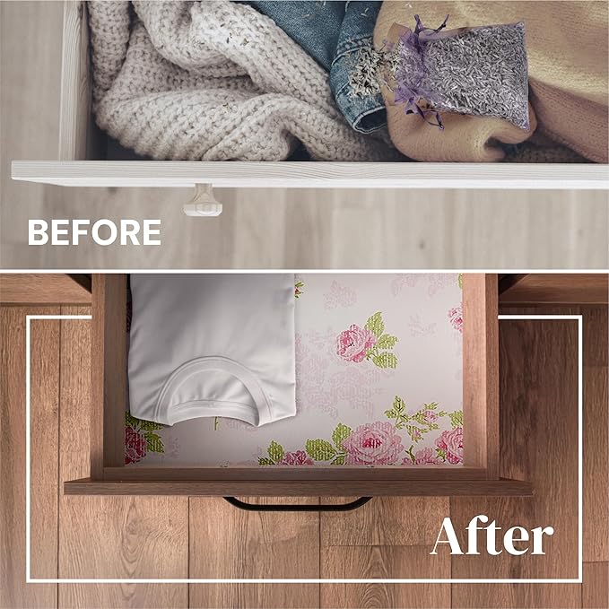Drawer Liners for Dresser - 14" x 19.5" (Vintage Charm) Vintage Rose Scented Paper Liner for Bedroom & Bathroom Drawers - Non-Adhesive Shelf Paper for Cabinets - Pack of 6