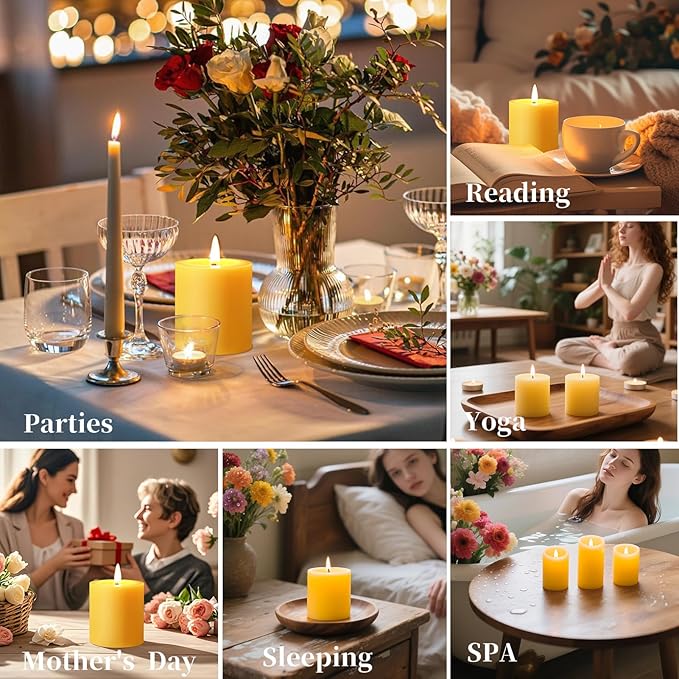 2x2in-8PCS Beeswax Pillar Candles,160 Hours Long Burning Beeswax Candles for Emergency,Dripless Smokeless Non Toxic Bees Wax Candles