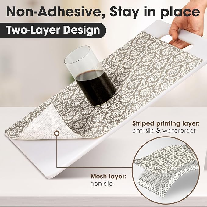 Drawer and Shelf Liner, Non-Slip Kitchen Cabinet Liners Non-Adhesive Thick Strong Grip Waterproof Washable Mats Protect Dresser Shelves Cupboard Bathroom Cabinets, Boho: Beige, 18 in X 20 FT
