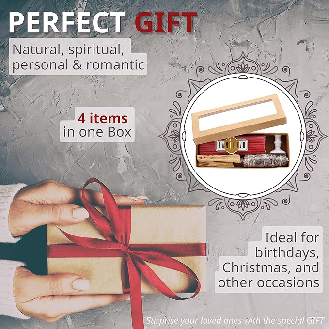 Danilovo Smudging Kit – 5 Palo Santo Sticks, 1 White Sage Smudge Stick, 50 Beeswax Taper Candles & Ceramic Candle Holder Set for Meditation, Cleansing, and Spiritual Practices