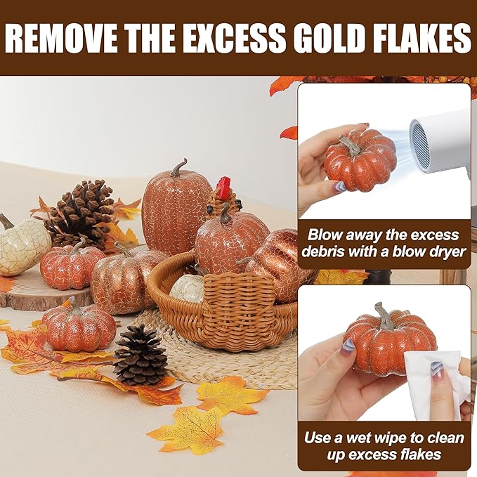 Artgar Pumpkin Decor, 8 PCS Halloween Pumpkin, Metal Cracked Design Foam Pumpkins for Halloween Thanksgiving Fall Home Table Indoor Outdoor Decorations