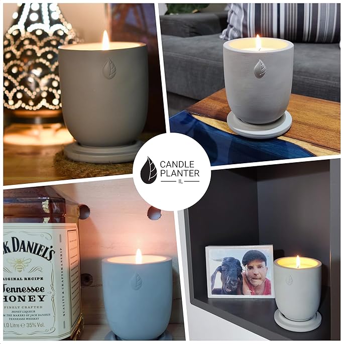 Matani Concrete Cement Candle Planter - Aromatherapy Soy, Dual Purpose Jar Gift (Black Sandalwood)