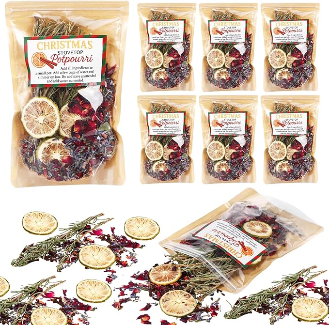 6 Pack Potpourri Simmer Kit 480g Christmas Stovetop Potpourri with Stickers Lemon Garden Scent Winter Natural Non Toxic Home Fragrance for Xmas Scent Stocking Stuffer Gifts