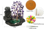 Ceramic Waterfall Incense Burner, Money Tree Backflow Holder Healing Crystal Stone, with 30 Cones + Stick for Yoga Meditation Home Zen Decoration(Amethyst)
