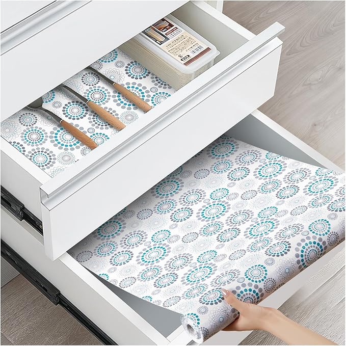 Drawer and Shelf Liner, Non-Slip Kitchen Cabinet Liners Non-Adhesive Thick Strong Grip Waterproof Washable Mats Protect Dresser Shelves Cupboard Bathroom Cabinets, Spiral, 12 in X 20 FT