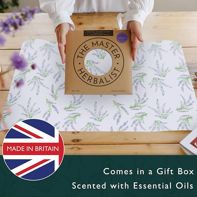 Fragrant Lavender Scented Drawer Liners in a Floral Design with Lavender Essential Oils (Folded) | Pack of 5 Sheets | Contains Essential Oils | Made in The UK