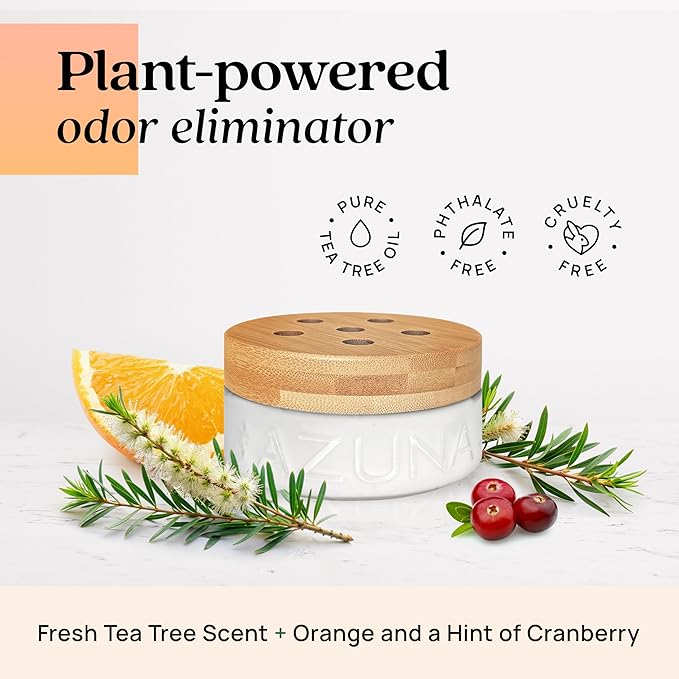 Azuna Air Freshener & Odor Eliminator for Strong Odor | 1 Room Kit Includes (1) Empty Luxe Glass Jar & 8oz Refill with Tea Tree Essential Oil Gel | Simply Citrus | Last 60-90 Days