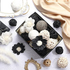 Riceshoot 2 Pack Decorative Balls Potpourri Bowl Filler Decor Natural Vase Bowl Filler Assorted Spherical Rattan Twigs Wicker Balls Cotton for Home Centerpiece(Black)