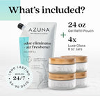 Azuna Air Freshener & Odor Eliminator Gel 4 Room Kit, Includes (4) 8 oz. Empty Luxe Glass Jars & 24 oz. Refill with Tea Tree Essential Oil, Amalfi Breeze, Works 24/7 for 60-90 Days