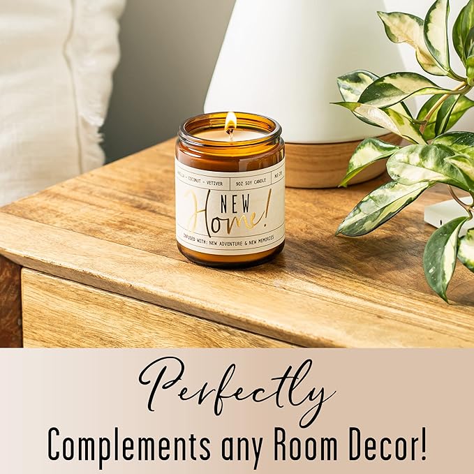 Housewarming Gift, House Warming Gifts New Home, Housewarming Gifts for New House - 'New Home' Soy Candle, w/Vanilla, Coconut & Vetiver I New Home Gifts for Home I 9oz Jar, 50Hr Burn, Made in USA