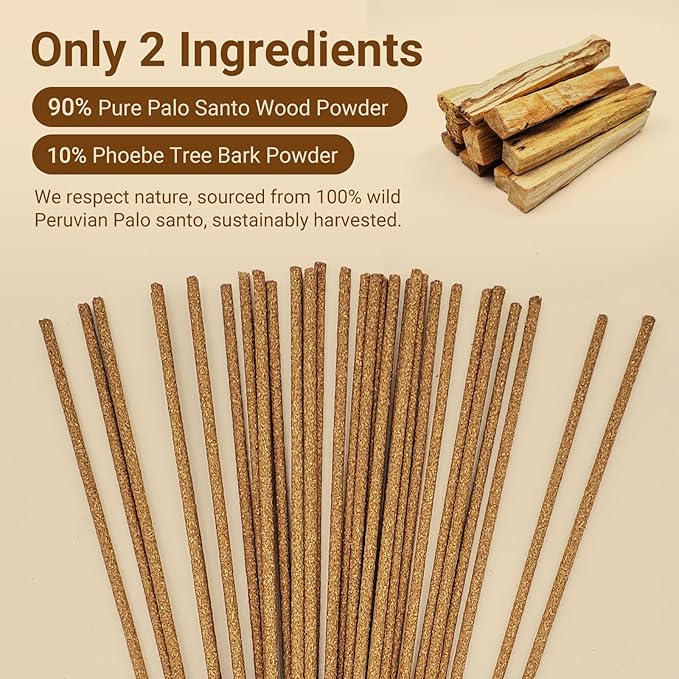 Palo Santo Incense Sticks, 100% Natural sustainably harvested Peruvian Palo Santo, Suitable for Meditation, Relaxation, and Spiritual Purification. (60 Palo Santo Sticks)