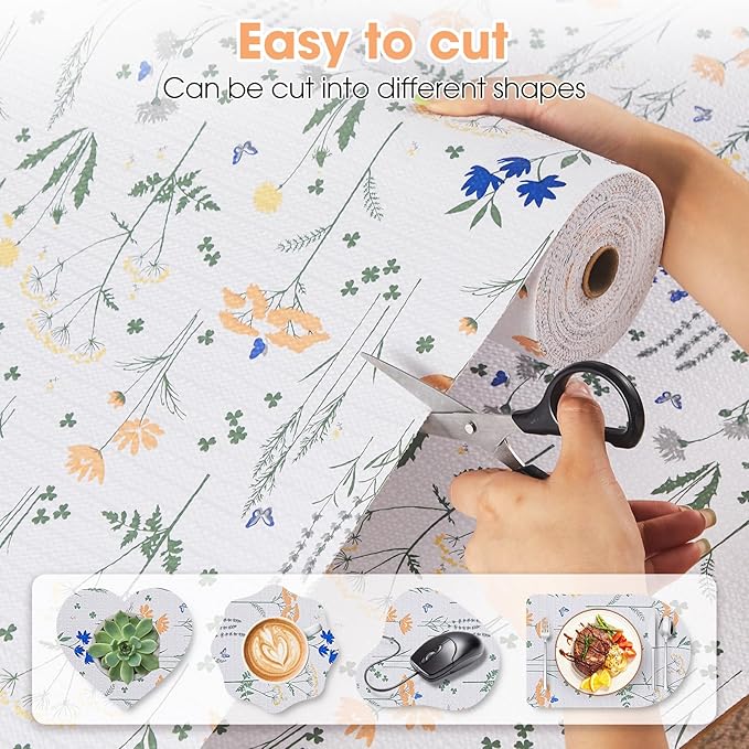 Drawer and Shelf Liner, Non-Slip Kitchen Cabinet Liners Non-Adhesive Thick Strong Grip Waterproof Washable Mats Protect Dresser ShelvesCabinets, Flower, 12 in X 20 FT