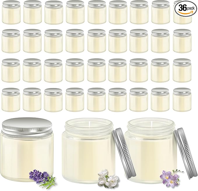 ACITHGL 36 Pcs 4oz Mini Mason Jar Candles Small Scented Candles Bulk Aromatherapy Ideal Souvenir Favors for Wedding Birthday Party (Freesia, Lavender, Jasmine, Silver)