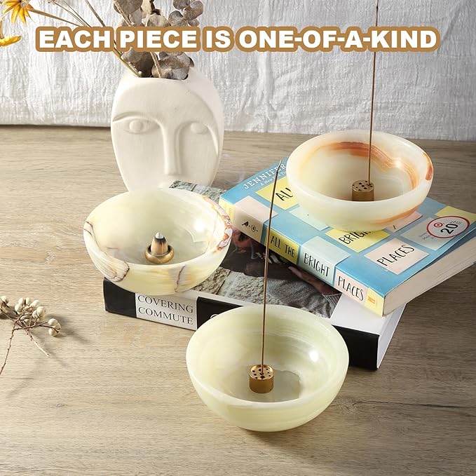 Koville Turkish Natural Marble Incense Holder, Incense Holders for Sticks, Sturdy Incense Burner Ideal for Meditation and Relaxing, Easy to Clean(Green Onyx)