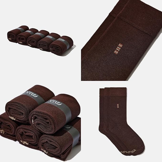 VRD Men’s Dress Socks, Bamboo 5-Pack Mens Socks, Mid Calf Length, Crew Socks Gift for Men Shoe Size 8-13