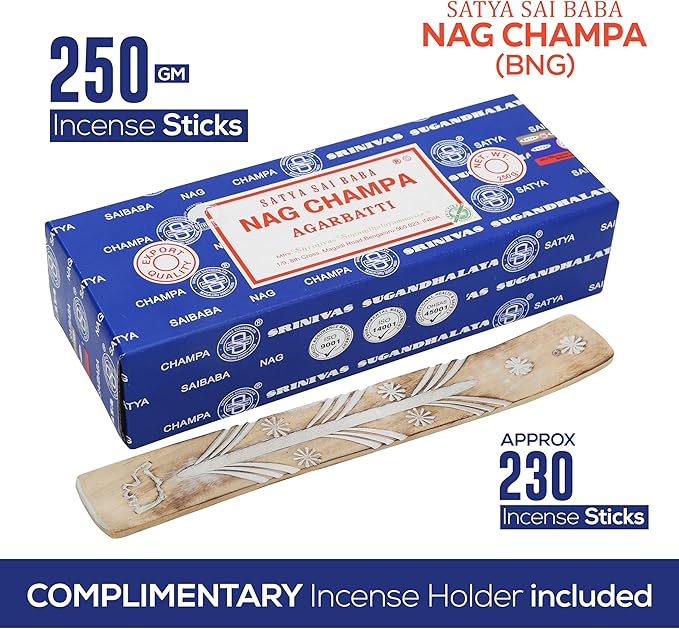 Raajsee Incense Holder Bundle with Satya Nag Champa Incense Sticks 250 gm Pack, Satya Sai Baba Nagchampa Natural Insence Sticks
