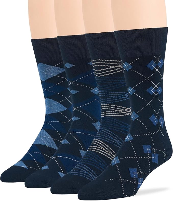 7BigStars Mens Dress Socks – 4 Pack Bamboo Crew Fit, Solid or Patterned, Thin Seamless Breathable Business