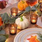 24pcs Vintage Ribbed Amber Votive Candle Holders, Fall Centerpieces for Tables, Tealight Candle Holder for Thanksgiving, Wedding Decor, Boho Home Decor and Christmas Decor