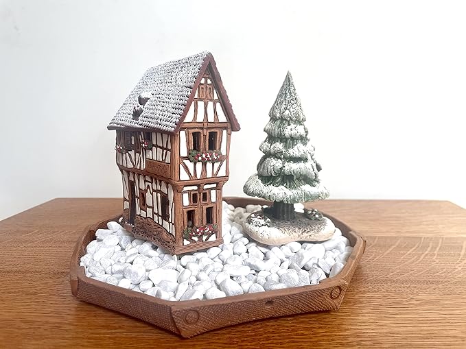 Ceramic Houses Collection - Handmade Miniature of Historic Winery in Bernkastel-Kues, Germany - Candle, Cone Incense Holder R255, Winter Edition
