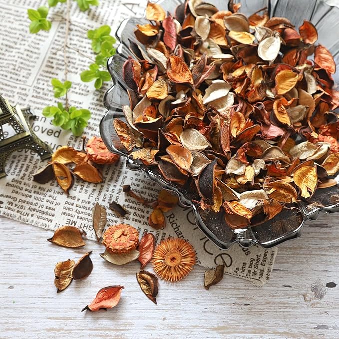 Qingbei Rina Fall Potpourri Bags,Orange Scented Potpourri Dried Flowers, Autumn Decorative Bowl Vase Filler,Home Fragrance,Harvest Farmhouse Bathroom Decor,8.4oz(Citrus)