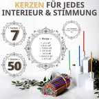 Danilovo Smudging Kit – 5 Palo Santo Sticks, 1 White Sage Smudge Stick and 50 pcs Chakra Colors Beeswax Taper Candles Set for Meditation, Cleansing, and Spiritual Practices