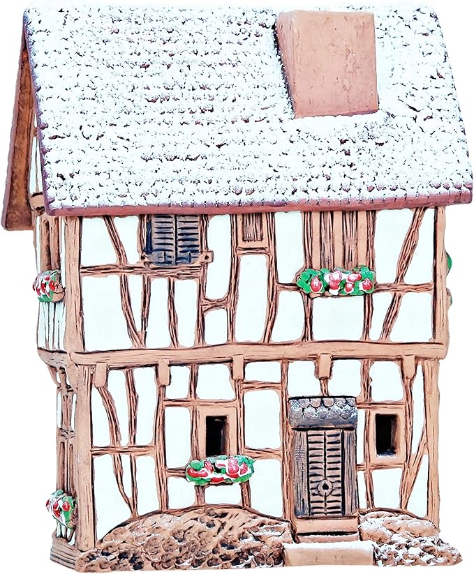Ceramic Houses Collection - Handmade Miniature of Historic Winery in Bernkastel-Kues, Germany - Candle, Cone Incense Holder R255, Winter Edition