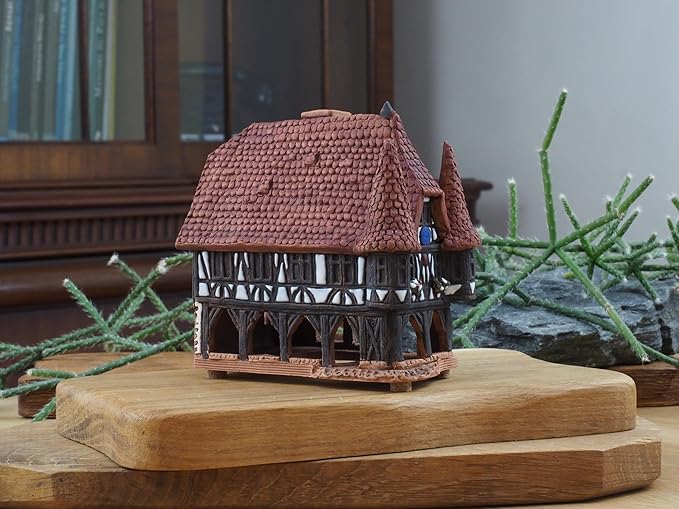 Ceramic Art Cone Incense Holder Room Decoration Handcrafted Collectible Miniature Town Hall in Michelstadt, Germany R272