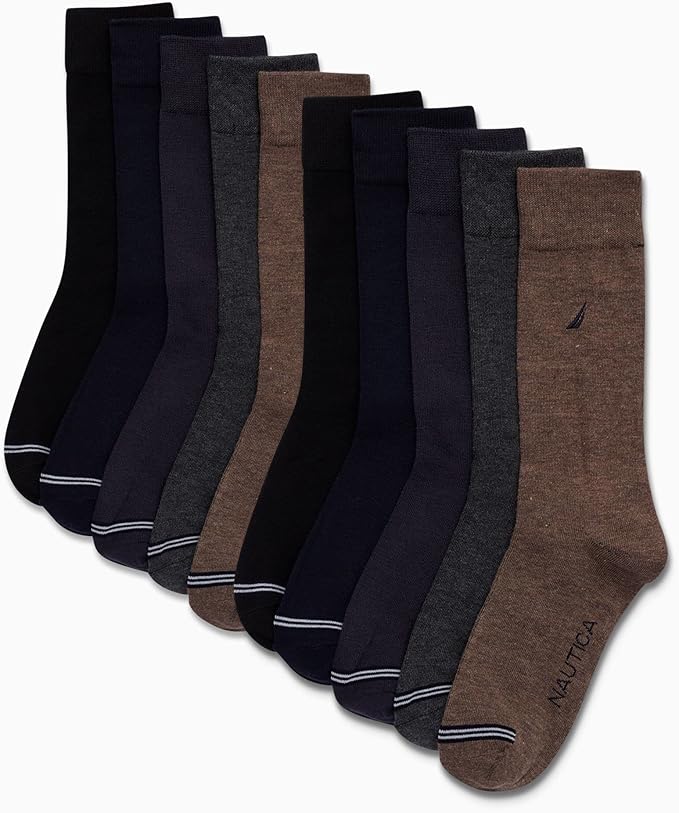 Nautica Mens Dress Socks - 10 Pack Breathable Stretch Crew-Length Work Socks for Men for Business Formal Wear (Sizes: 6-12.5)