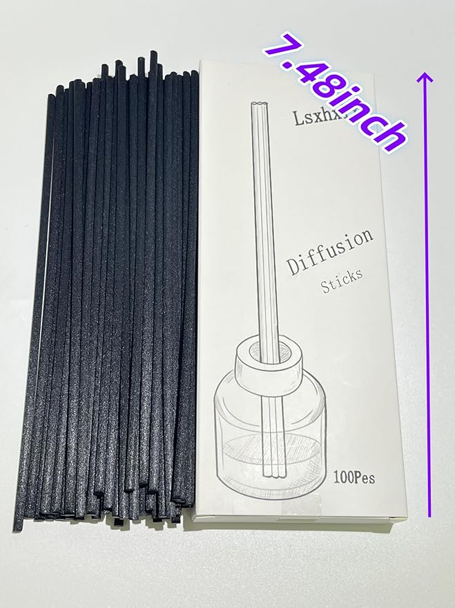 100 Pcs Black Reed Fiber Diffuser Sticks,Diameter 3.5mm, Length 190mm (7.48 inches), Suitable for Various Essential Oils and Perfume, Lasting, Stable and Diffusing Fragrance