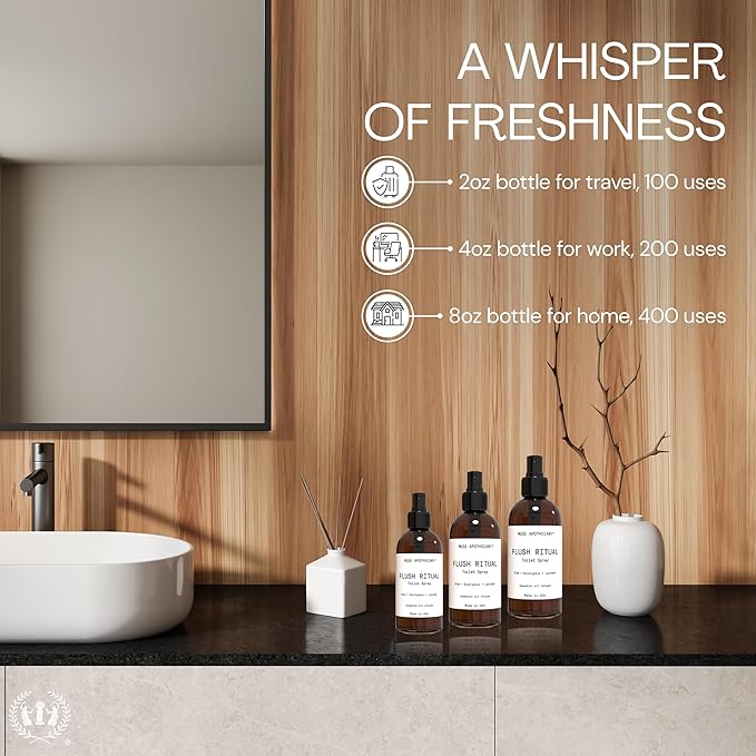 Muse Apothecary Flush Ritual - Aromatic & Refreshing Toilet Spray, Use Before You Go, 4 oz, Infused with Natural Essential Oils - Coconut + Sandalwood, 3 Pack